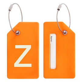 PATIKIL Initial Luggage Tags, 2 Pcs Silicone Suitcase Tag Identifier ID Card Holder Unique Luggage Name Tags with Stainless Steel Loop, Letter Z, Orange