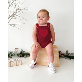 JLKGICF Baby Boy Girl Onesie Outfit Overalls Jumpsuit Sleeveless Heart Pocket Corduroy Rompers Newborn Valentine Clothes (Red23, 12-18 Months)