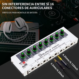 Bolanle PH800 8-Channel Headphone Amplifier 3.5mm&6.35mm Jacks, Headphone Splitter with 16 Output Port, Compact Headphone Amp with Mono and Stereo Switch, 7 Color Breathing Light