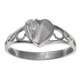 Childrens/Childs/Girls White/Clear Cubic Zirconia (CZ) Set Heart Signet Ring - 925 Sterling Silver - Size K