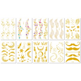 10 Blatt europäische und amerikanische vergoldete elektronische musikalische Gesichtsaufkleber, personalisierte Sommersprossen, wasserdichte temporäre Tattoo-Aufkleber für das Gesicht