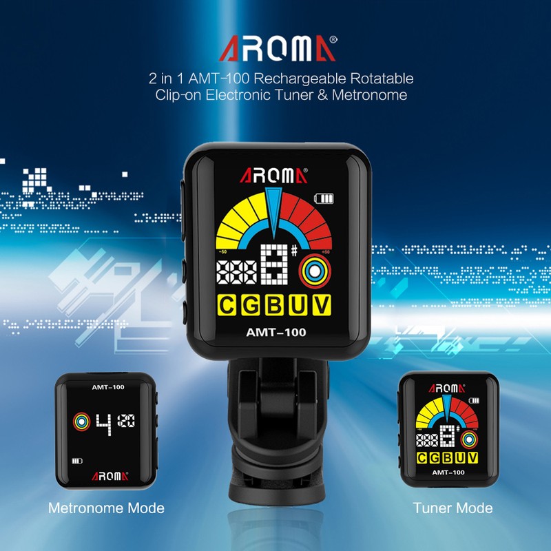 AROMA AMT-100 2 in 1 Rechargeable Rotatable Clip-on Electronic Tuner