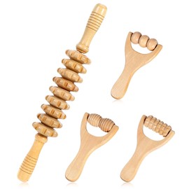 4Pcs Wood Therapy Massage Tools Set, Wooden Handheld Massage Roller, Muscle Nine Roller Stick Manual Massager Rollers, for Relaxes Thigh, Leg, Hands Full Body Muscle Men Women