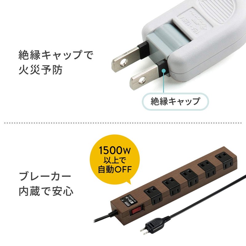 Sanwa Direct 700-TAP044W Power Strip, 10 Counts, 6.6 ft (2