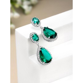 Aheli Silver Plated Cubic Zirconia & Green Crystal Studded Drop Earrings Trending Jewellery Gift For Women