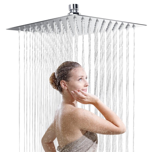 304 Stainless Steel Square Shower Head, Anti-Limescale Shower Head, Ultra-Thin High Pressure, 12 Inch Shower Head, 360° Rotating, Easy to Install and Clean