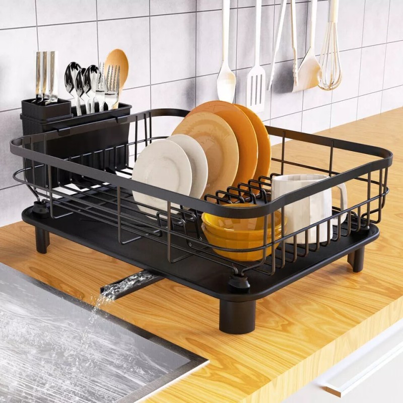 AIDERLY Stainless Steel Kitchen Dish Drying Rack w/ Utensil Holder