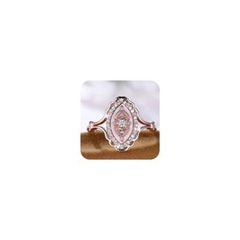 18K Rose Gold Marquise White Diamond Ring - Elegant Floral Lace Minimalist Band, Luxury Dainty Stackable Jewelry for Women Size 7