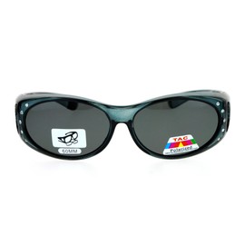 SA106 Rhinestone Polarized Womens 60mm Over the Glasses Fit Over Sunglasses Grey