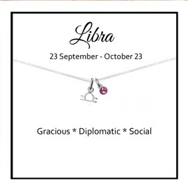 Libra Zodiac Birthstone Necklace 925 Sterling Silver Birthday Gift for Girl's, Women