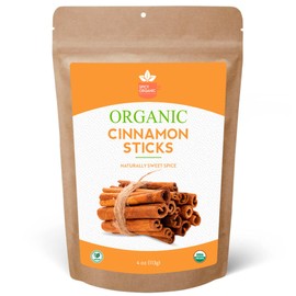 SPICY ORGANIC Cinnamon Sticks - Ceylon Quality, Gluten Free, Non-GMO, and USDA Organic - 50+ Sticks in Bulk - 3.0-Inch Length, Ideal for Cooking, Beverages, or Desserts to Add a Rich, Spicy Aroma - 4 OZ.