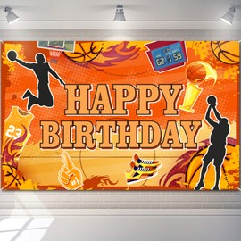 Boao Boao Basketball Happy Birthday Backdrop Banner Boy Basketball Theme Party Decoration Sports Theme Photography Background Supplies Basketball Squad Teens Photo Booth Props for Kid, 70.8 x 43.3 Inch