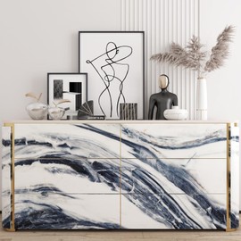 Yenhome Blue Peel and Stick Countertops Waterproof 17.7"X276" Blue Marble Contact Paper for Cabinets, Drawers, and Countertops