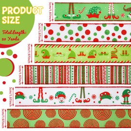 6 Rolls 30 Yards Christmas Wired Edge Ribbon Elf Ribbon Dot Loopy Stripes Elf Legs Elf Hat Ribbons for Christmas Party Gift Wrapping Wreaths DIY Home Decor 2 Inches (Elf)