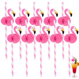 50 Stk Strohhalme Papier, 20 cm Rosa Vogel Papierstrohhalme, Lustige Hawaii Tropisch Trinkhalme Papier für Kinder Flamingo Sommerparty Getränkedekoration, Geburtstag, Hochzeit, Bar(Flamingos)
