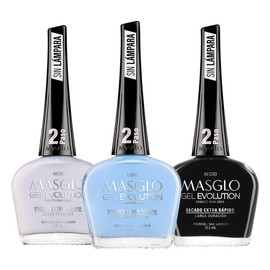 MASGLO GEL EVOLUTION Nail Polish Gel Effect, No UV/Led Lamp, Duration Up to 12 days, 3 PCs Shades of Differents Color - Kit 3 Esmaltes -