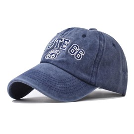 Vintage Washed Cotton Baseball Caps for Women Men Classic Route 66 Embroidered Sun Protection (Navy Blue,M/L)