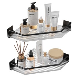 IBOFYY Acrylic Corner Bathroom Counter Organizer - 2 Tier Countertop Storage Shelves for Dresser, Kitchen, Laundry, Dorm Room (Black)