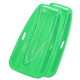 Slippery Racer Downhill Sprinter Flexible Kids Toddler Plastic Cold-Resistant Toboggan Snow Sled with Pull Rope and Handles -35 Inch (Green, 2)