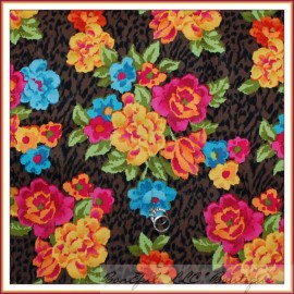 Unbranded BonEful Fabric FQ Cotton Quilt Brown Pink Rainbow FLOWER Wild African Leopard FL