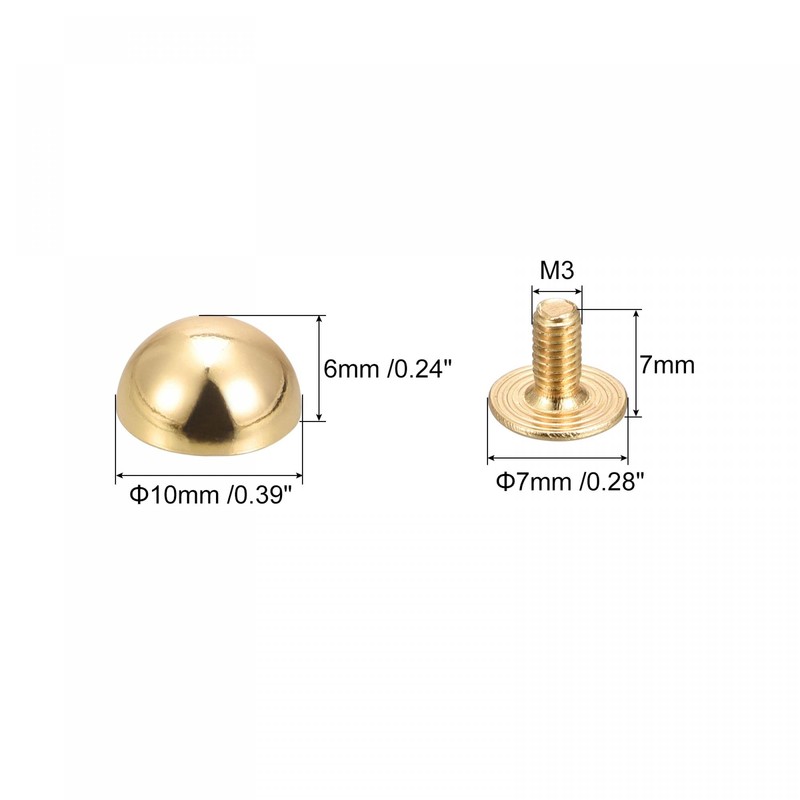 sourcing map 10x6mm Screw Back Rivets Solid Round Head Leather