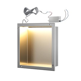 Bernkot Tile Ready Shower Niche with LED Light, Aluminium Wall Niche Tile Needed, Tileable Prefabricated Niche for Bathroom Renovation (12''x12'')