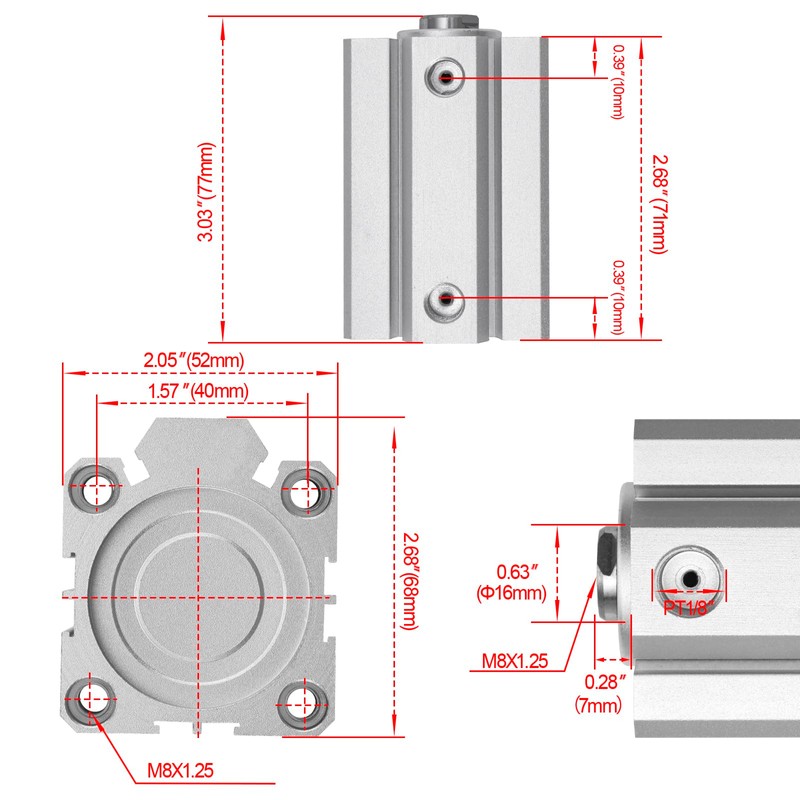 Heschen SDA 40-50 Compact Aluminium Air Cylinder Bore: 40 mm