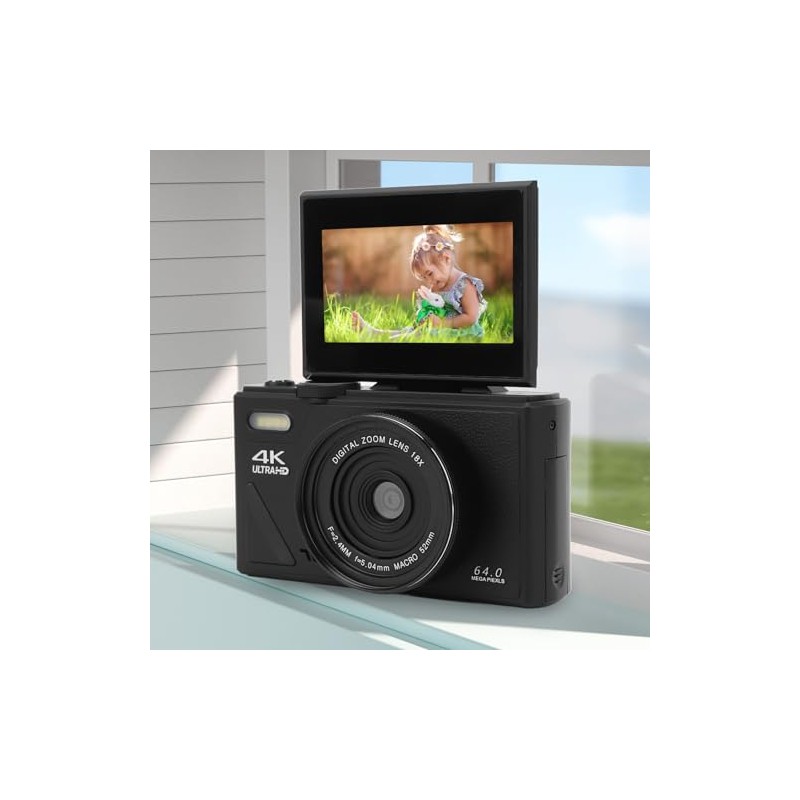 4K Digital Camera for Photography, 18X Zoom Autofocus Retro Video