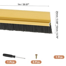 PATIKIL Door Brush Sweeps 0.59" Bristles x 47.24" Long, H-Shape Aluminum Alloy Holder Brush Sweep for Bottom of Door Seal Garage Weather Stripping, Gold/Black
