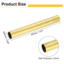 sourcing map H62 Brass Round Tube, 25mm OD 0.5mm Wall Thickness 200mm Length Seamless Precision Straight Pipe Tubing for DIY Projects Crafts Gardening Industry Precision Applications