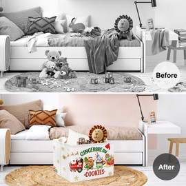 Clastyle Large Cookie Gingerbread Christmas Gift Basket Candy House Train Sleigh Xmas Basket Kid Snowman Snowflake Toy Book Shelf Basket Collapsible Rectangle Clothes Nursery Bin