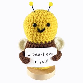 AABXX Funny Mini Positive Potato,3 Inch Cute Crochet Doll with Positive Card,Soft Wool Knitting Toy Decoration Encouragement Support for Birthday Gifts Room Decor (Positive bee)