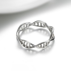 INRENG Women's Stainless Steel DNA Ring Chemistry Science Molecule Twist Rope Helix Band Silver Size 9