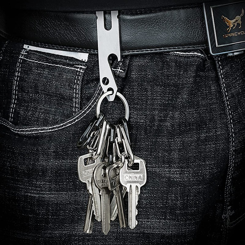 NA 2 Sets of Multifunctional Keychains Stainless Steel Key Belt