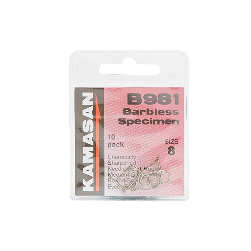 KAMASAN B981 Eyed Barbless Hooks - Size 8, One Size