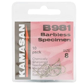KAMASAN B981 Eyed Barbless Hooks - Size 8, One Size