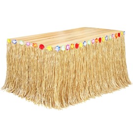 Siawadeky Hawaiian Table Skirt Party Decoration Hawaii Decoration Summer Theme Hawaiian Decor Atmosphere Glitter Party Decoration Photo Props Jungle Decoration (108*29.5 Inches)