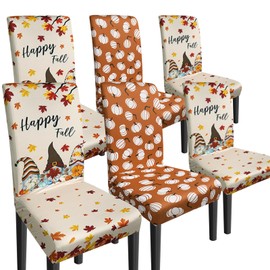 wefrea Fall Chair Covers Set of 6 Gnome and Pumpkin Chair Back Cover Dining Chair Covers for Kitchen Party Removable Seat Covers for Chairs Fall Decorations
