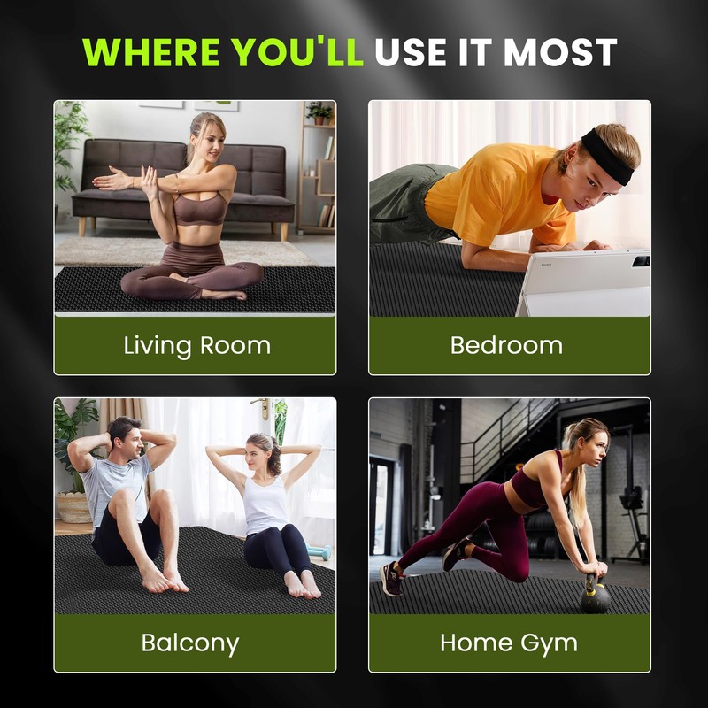 Stepwaver Large Exercise Mat 5'×7', 8mm（1/3") Thick Workout Mat for