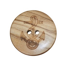 Wooden Buttons with Anchor Motif, 2 Holes, Made in Europe with Natural Grain (30 mm), Pack of 10