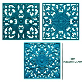SPUVGVC Silicone Trivets for Hot Dishes, Pots & Pans - Square Multi-Use Carved Trivet, Insulated Mats, Flexible Pot Holders for Countertop & Tabletop - Hot Pads Set of 3, Teal