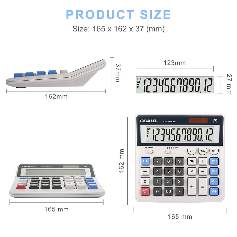 Tabletop Calculator, 12-Digit Large LCD Calculator, Large Letters, Large Buttons,