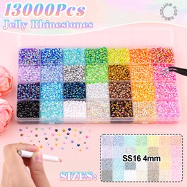 13000Pcs Resin Rhinestones with B7000 Jewelry Glue for Crafting, Multicolors 4mm Non Hotfix Flatback Gems, Bedazzling Crystal for DIY Crafts Clothing Tumblers Mugs Shoes Fabric Decor Nail Art