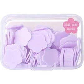 100Pcs Purple Mini Portable Travel Soap Paper Sheets,Flower Shape Disposable Paper Soap Flakes, Hand Wash Cleaning Washing Hand Toiletry Sheets Cleansers