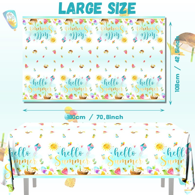 3Pcs Tablecloths - Hello Summer Decorations Pool Party Beach Disposable