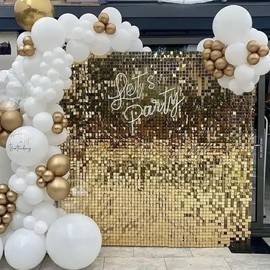 Maytopia Light Gold Shimmer Wall Backdrop Sequin Wall Panels Photo Booth Props Wall Decoration Party Backdrop Decoration for Birthday Bridal Shower Wedding Anniversary Party
