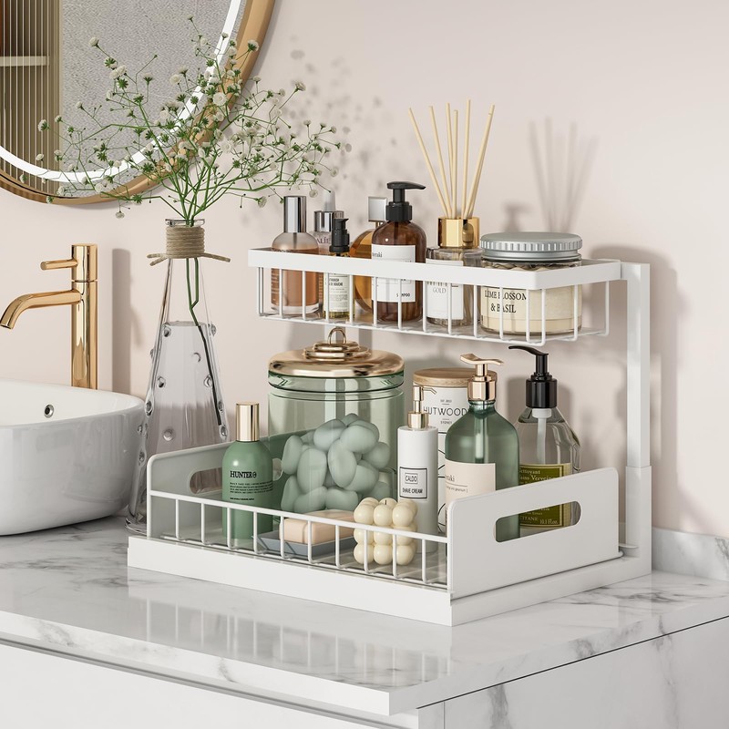 REALINN Under Sink Organizer, Pull Out Cabinet Organizer 2 Tier