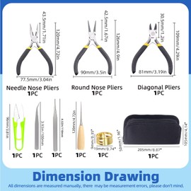 Glarks 6Pcs Jewelry Pliers Kit, Professional Jewelry Making Tool Kit with Needle Nose Pliers, Round Nose Pliers, Bent Nose Pliers, Wire Cutters, Crimping Pliers and End Nippers (3 Pliers + 5 Tools)