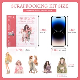 RISYPISY 50 Sheets Precut Washi Journaling Stickers Book, Happy Girls People Stickers for Carding Making Junk Journaling Supplies for Arts Bujo Collage Crafts Scrapbooking