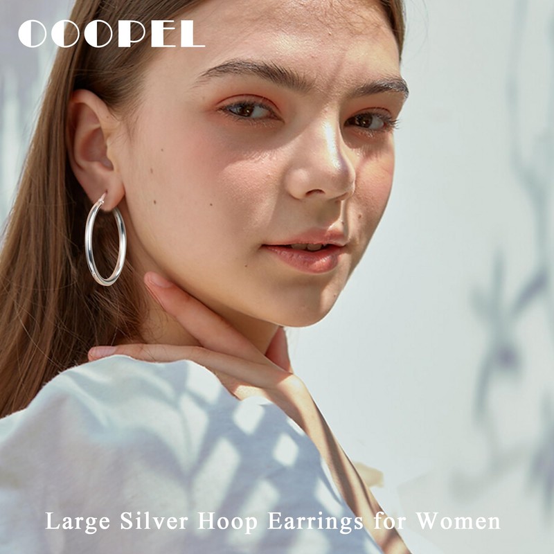 OOOPEL Silver Hoops Earrings For Women S925 Sterling Silver Post